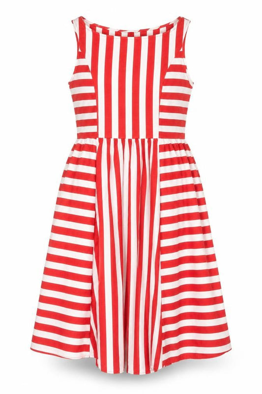 Marina Kaneva Womens Red Striped Polyester A-Line Size 12 Scoop Neck Pullover