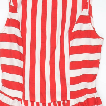 Marina Kaneva Womens Red Striped Polyester A-Line Size 12 Scoop Neck Pullover