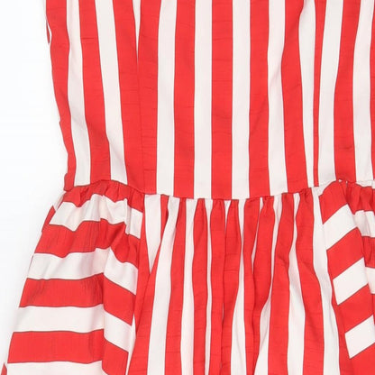 Marina Kaneva Womens Red Striped Polyester A-Line Size 12 Scoop Neck Pullover