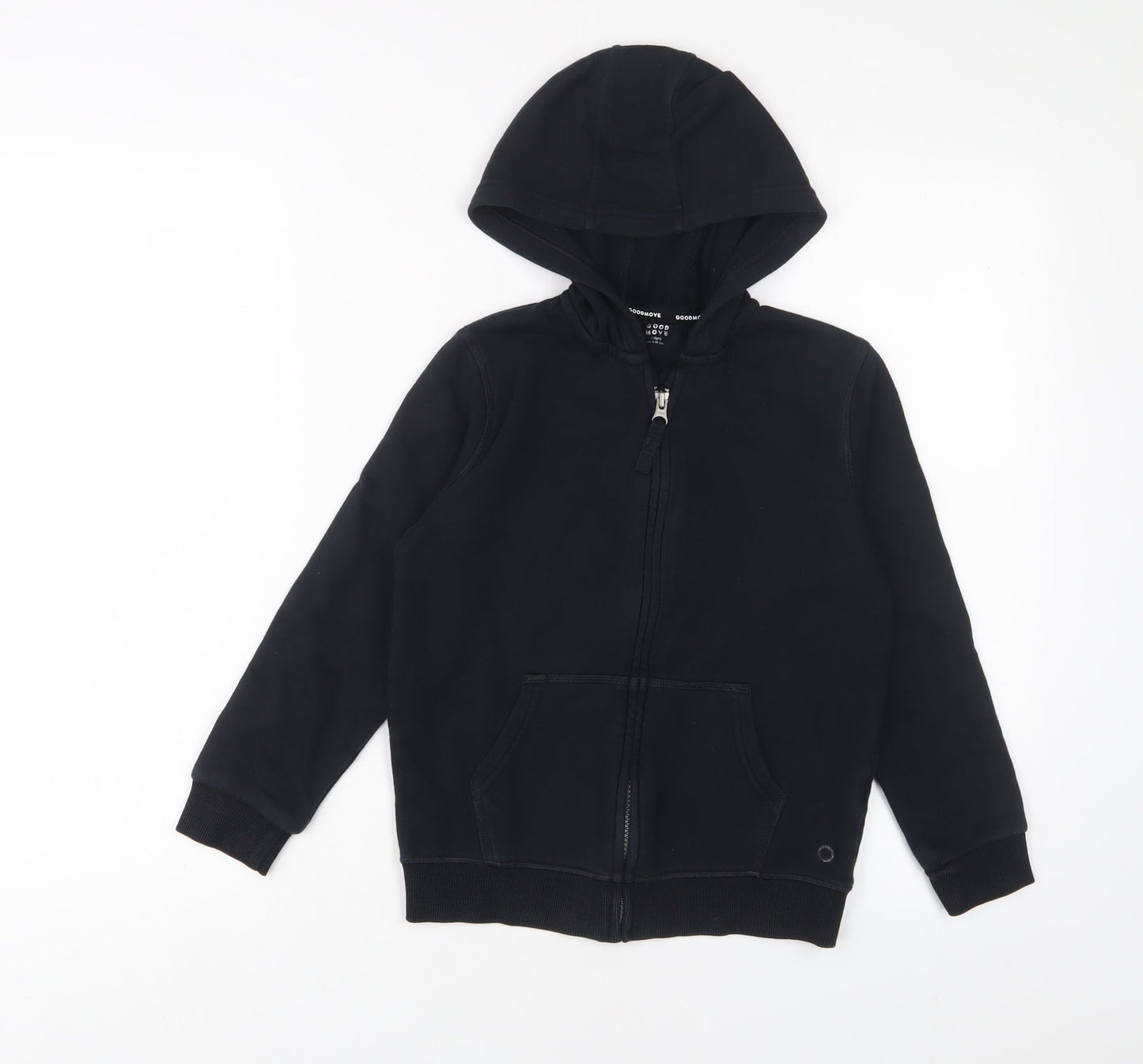 GOODMOVE Boys Black Cotton Full Zip Hoodie Size 7-8 Years Zip