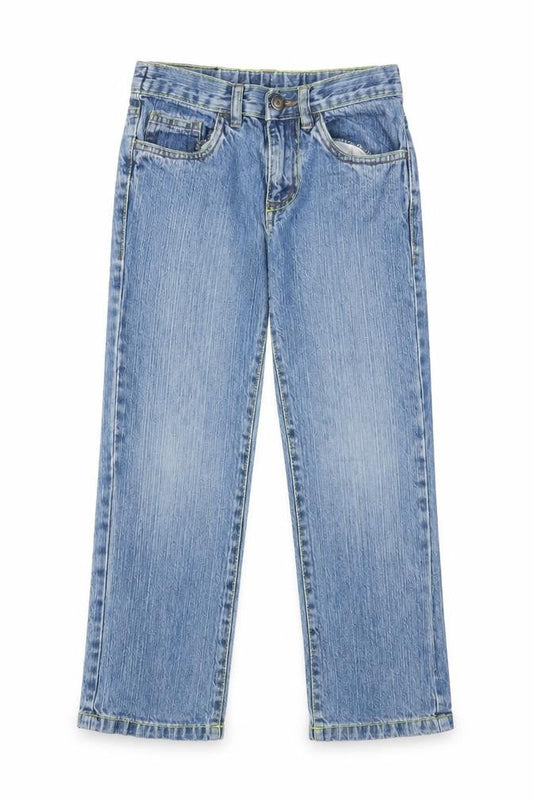 Demo Boys Blue Cotton Straight Jeans Size 7 Years L20 in Regular Zip - Adjustable waist