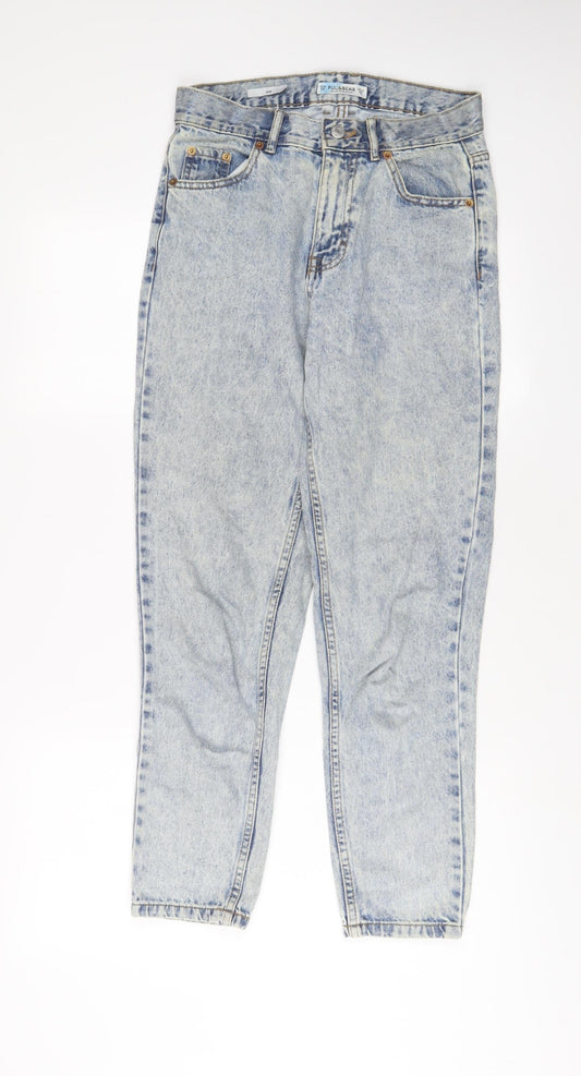 Pull&Bear Womens Blue Cotton Mom Jeans Size 8 L28 in Regular Zip