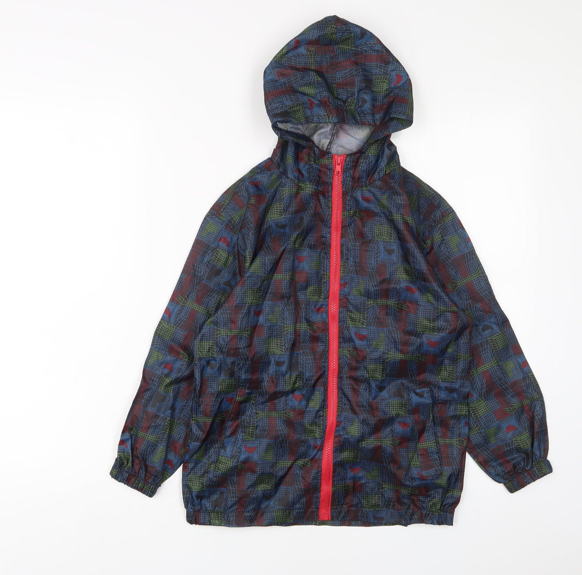 Additional front view of Avenue boys’ multicoloured geometric jacket, size 7-8, years zip