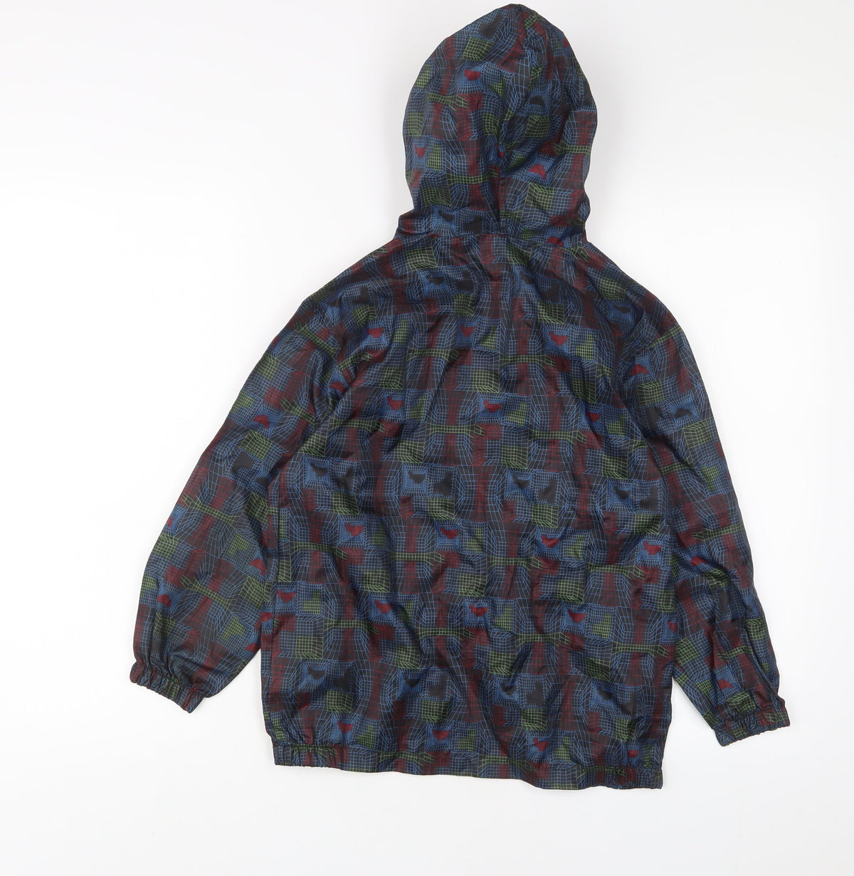 Back view of Avenue boys’ multicoloured geometric jacket, size 7-8, years zip