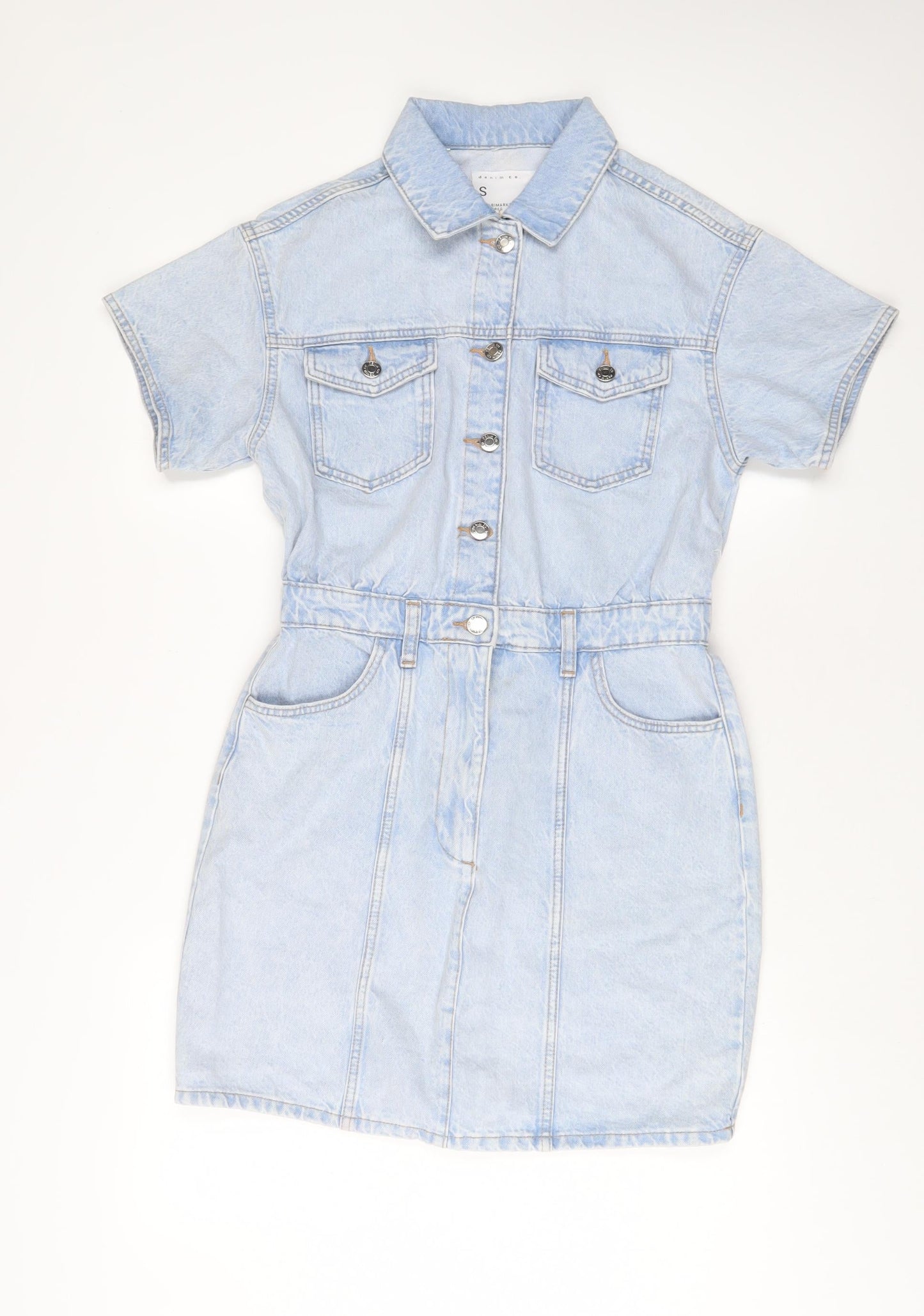 Denim & Co. Womens Blue Cotton A-Line Size S Collared Zip