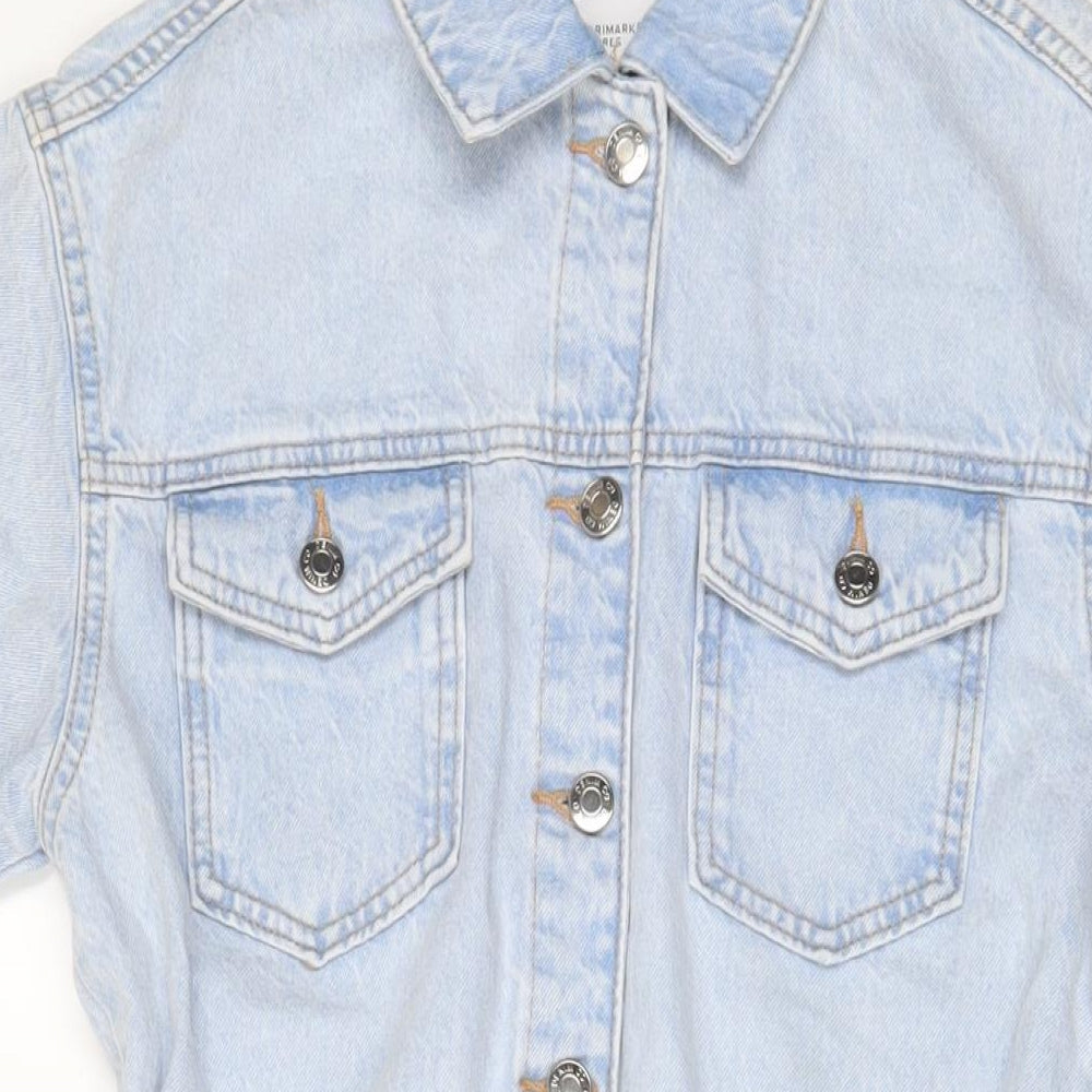 Denim & Co. Womens Blue Cotton A-Line Size S Collared Zip