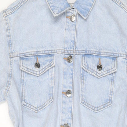 Denim & Co. Womens Blue Cotton A-Line Size S Collared Zip