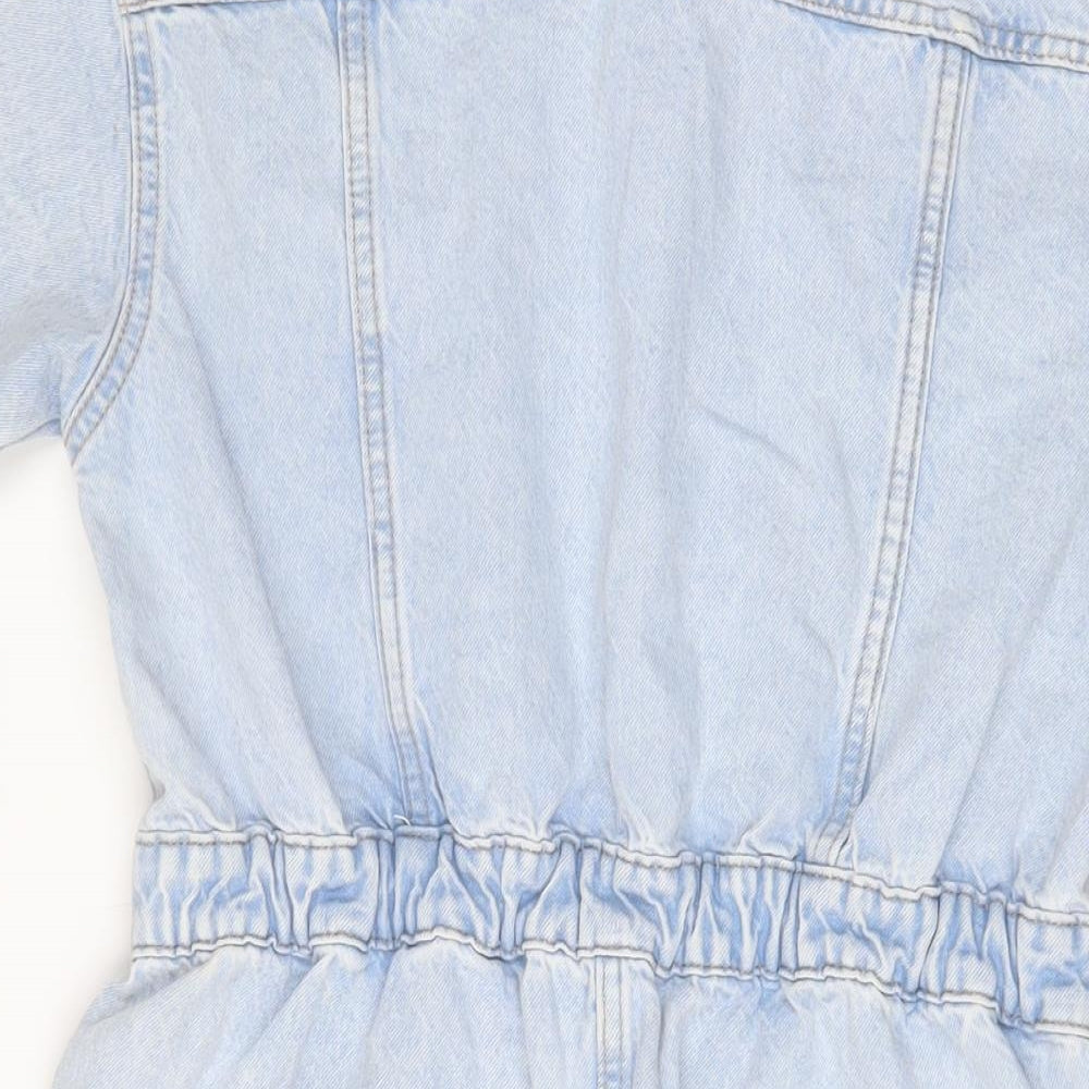 Denim & Co. Womens Blue Cotton A-Line Size S Collared Zip