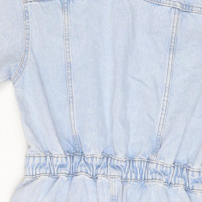 Denim & Co. Womens Blue Cotton A-Line Size S Collared Zip