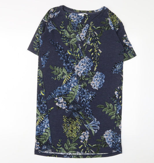 NEXT Womens Blue Floral Polyester Sheath Size 8 V-Neck Pullover