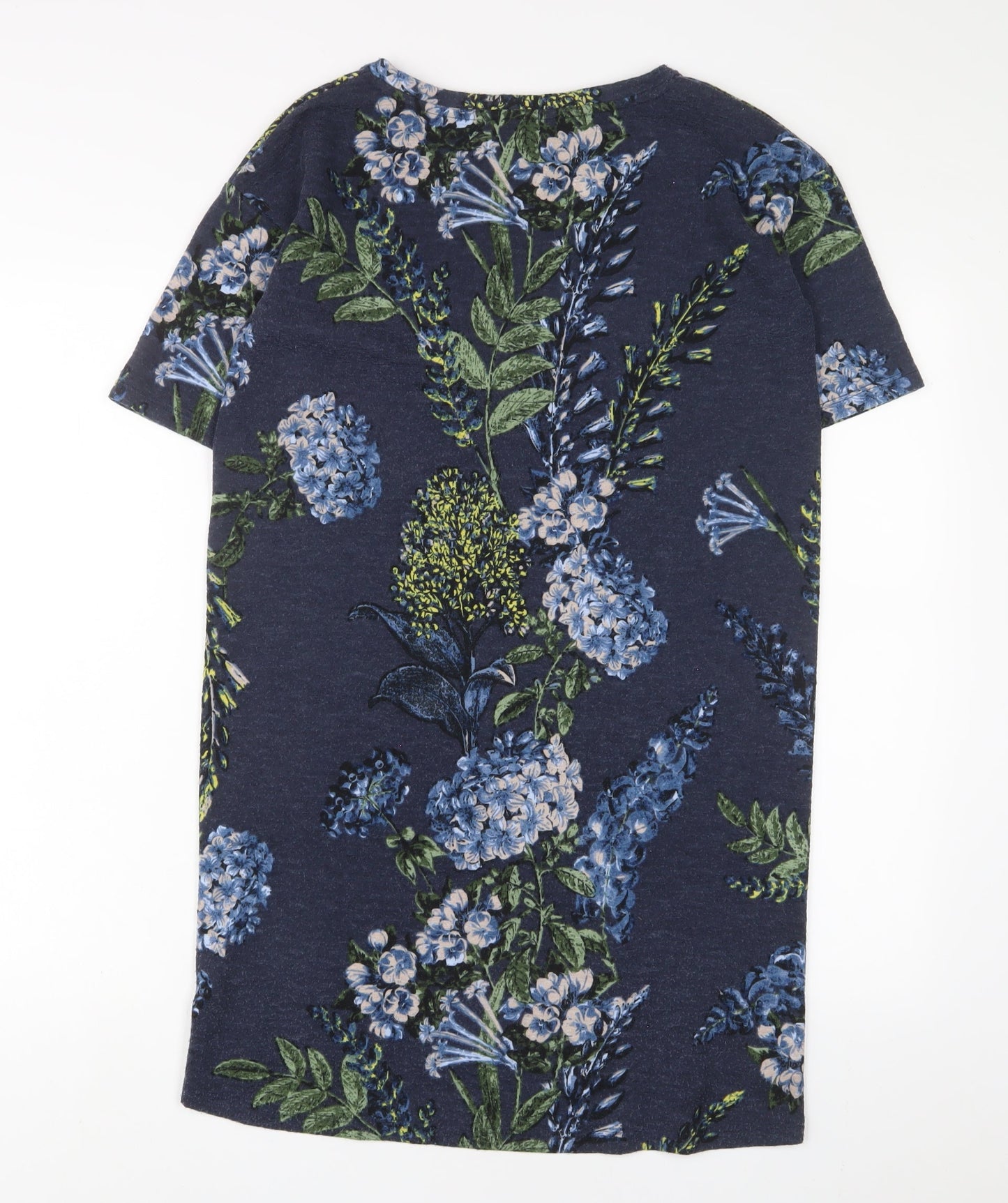 NEXT Womens Blue Floral Polyester Sheath Size 8 V-Neck Pullover