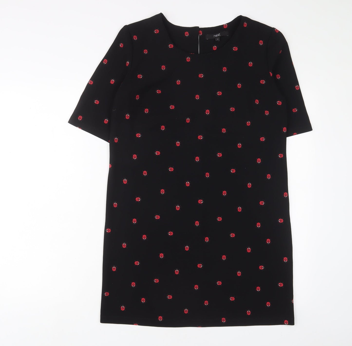 NEXT Womens Black Geometric Polyester Sheath Size 10 Boat Neck Button - Ladybirds