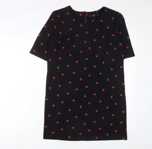 NEXT Womens Black Geometric Polyester Sheath Size 10 Boat Neck Button - Ladybirds