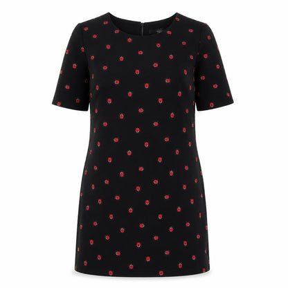 NEXT Womens Black Geometric Polyester Sheath Size 10 Boat Neck Button - Ladybirds