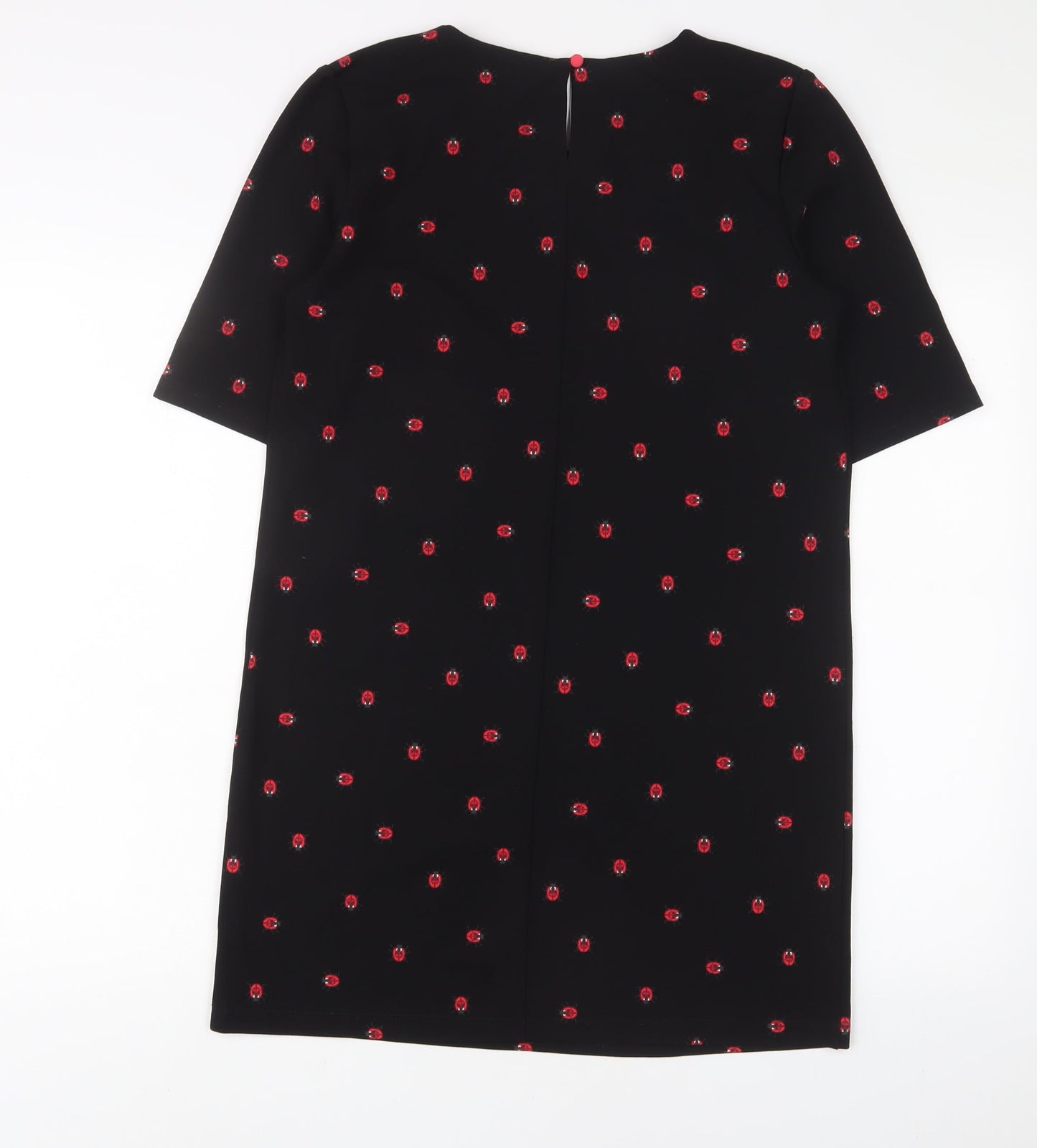 NEXT Womens Black Geometric Polyester Sheath Size 10 Boat Neck Button - Ladybirds