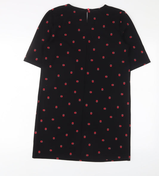 NEXT Womens Black Geometric Polyester Sheath Size 10 Boat Neck Button - Ladybirds