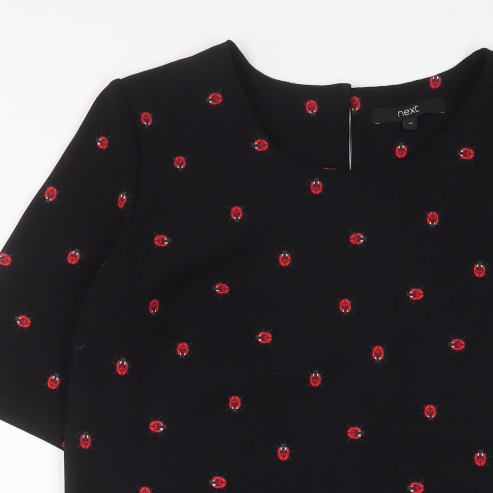 NEXT Womens Black Geometric Polyester Sheath Size 10 Boat Neck Button - Ladybirds