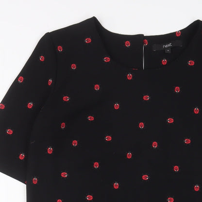 NEXT Womens Black Geometric Polyester Sheath Size 10 Boat Neck Button - Ladybirds