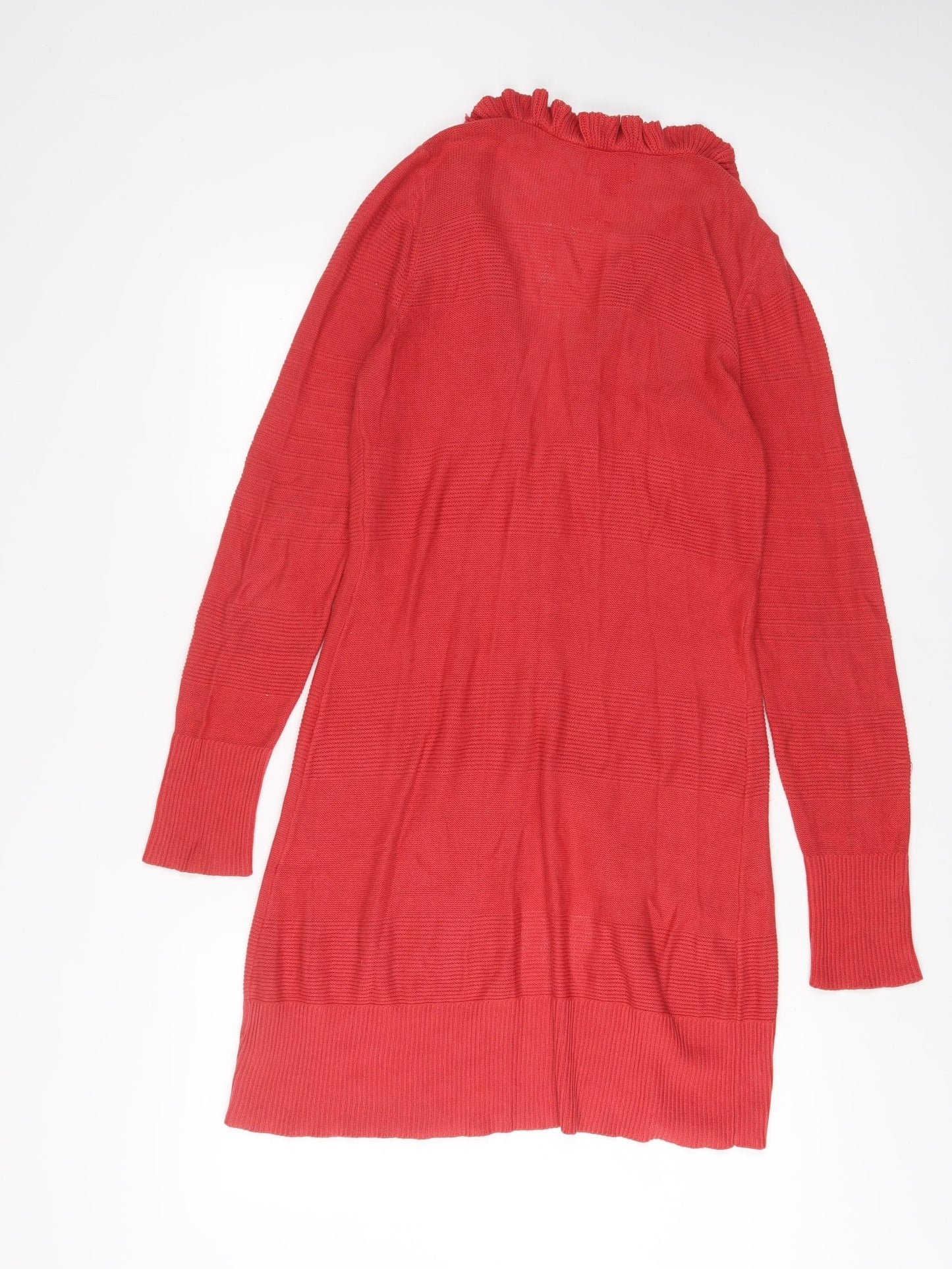 ELLE Womens Red V-Neck Cotton Cardigan Jumper Size M