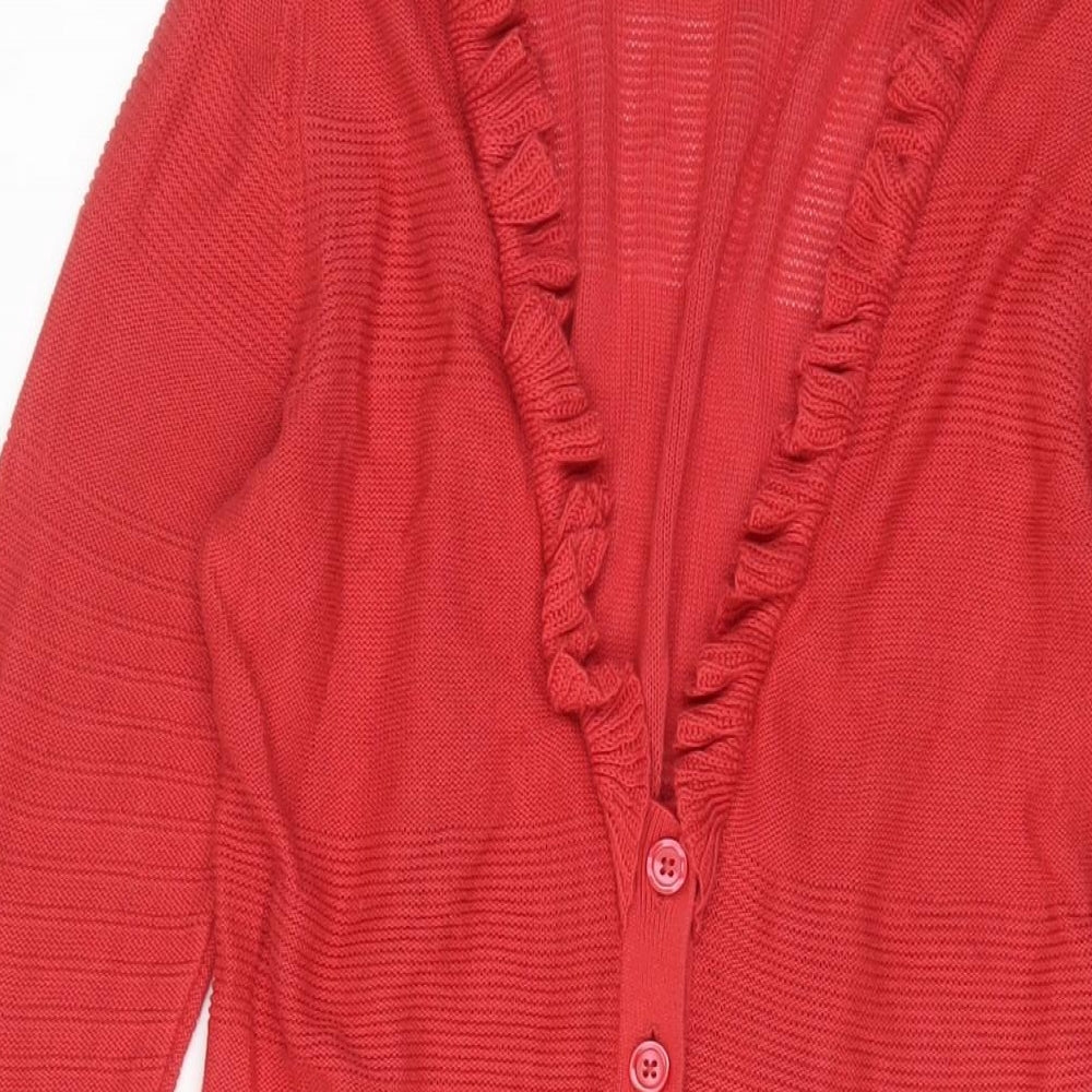 ELLE Womens Red V-Neck Cotton Cardigan Jumper Size M