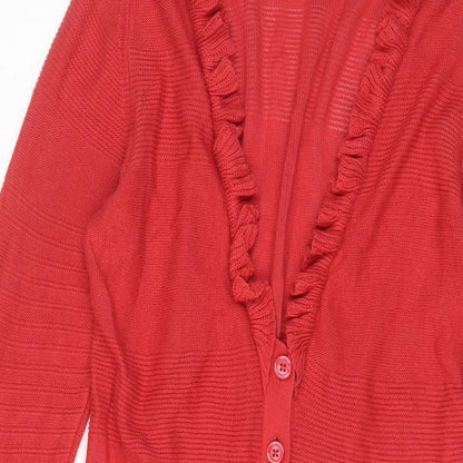 ELLE Womens Red V-Neck Cotton Cardigan Jumper Size M