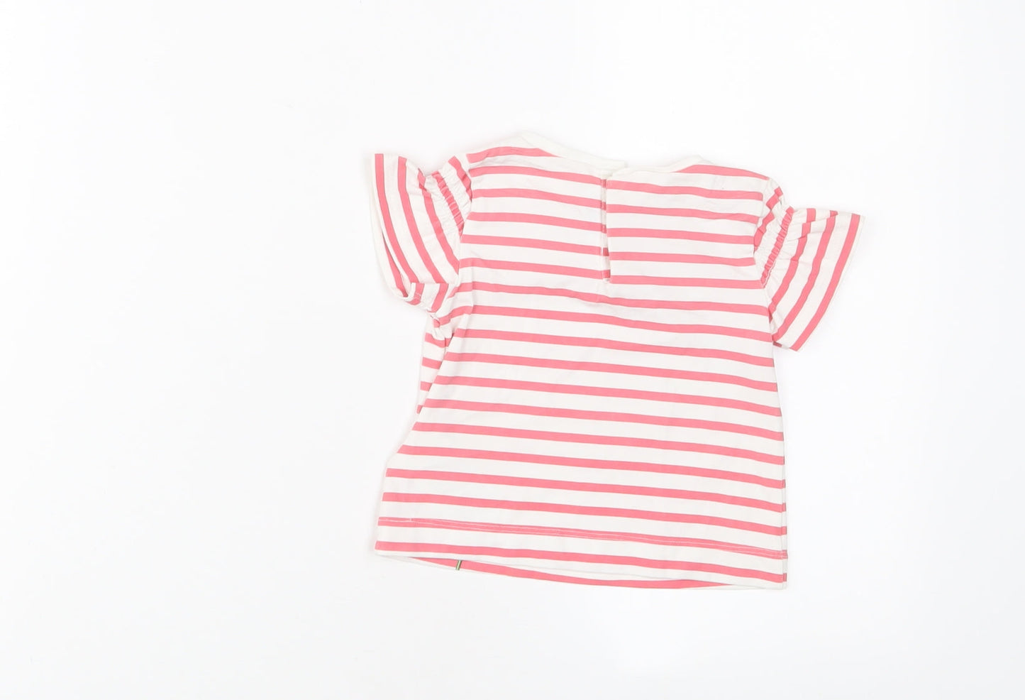 Mayoral Girls Pink Striped Cotton Basic T-Shirt Size 12 Months Crew Neck Snap