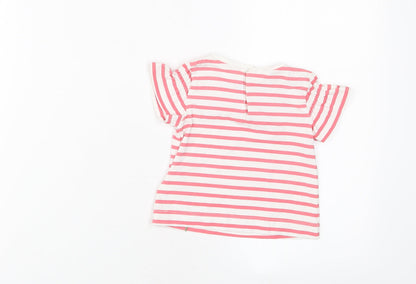 Mayoral Girls Pink Striped Cotton Basic T-Shirt Size 12 Months Crew Neck Snap