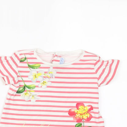 Mayoral Girls Pink Striped Cotton Basic T-Shirt Size 12 Months Crew Neck Snap