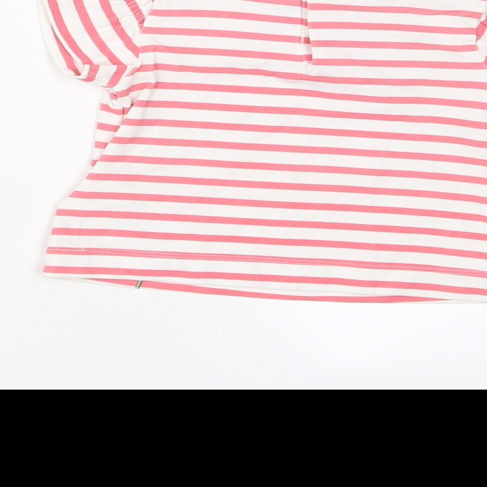Mayoral Girls Pink Striped Cotton Basic T-Shirt Size 12 Months Crew Neck Snap