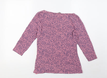 Marks and Spencer Womens Pink Animal Print Cotton Basic Blouse Size 12 Boat Neck