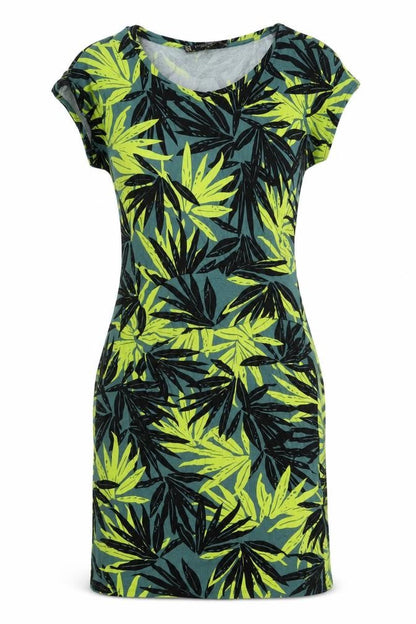 Principles Womens Green Viscose A-Line Size 12 Round Neck - Leaf Print
