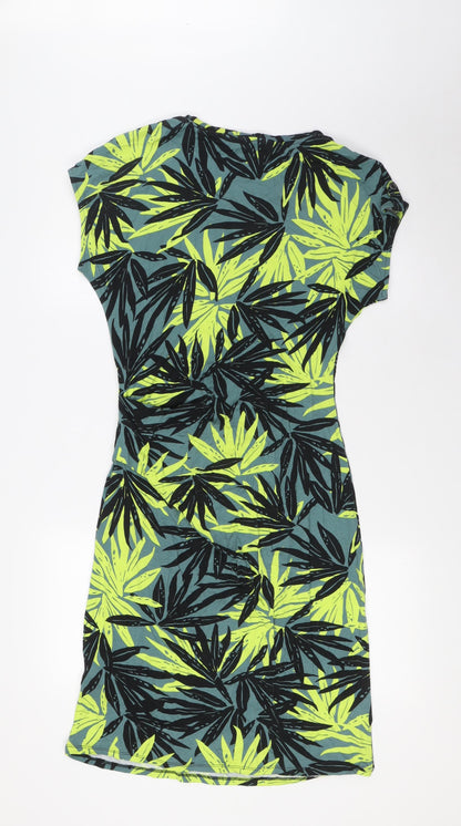 Principles Womens Green Viscose A-Line Size 12 Round Neck - Leaf Print