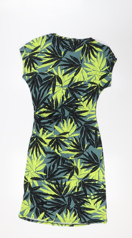 Principles Womens Green Viscose A-Line Size 12 Round Neck - Leaf Print