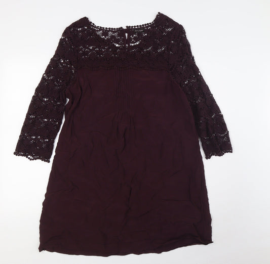 Phase Eight Womens Purple Viscose A-Line Size 12 Round Neck Button - Crochet Sleeves
