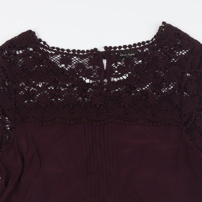 Phase Eight Womens Purple Viscose A-Line Size 12 Round Neck Button - Crochet Sleeves