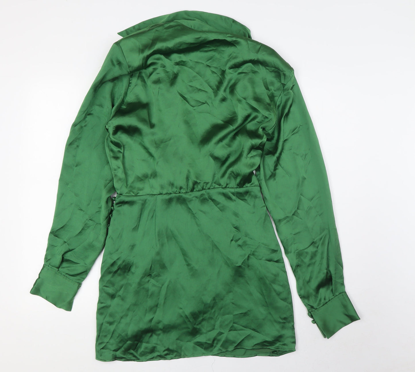 Zara Womens Green Polyester Wrap Dress Size S V-Neck Zip - Collared