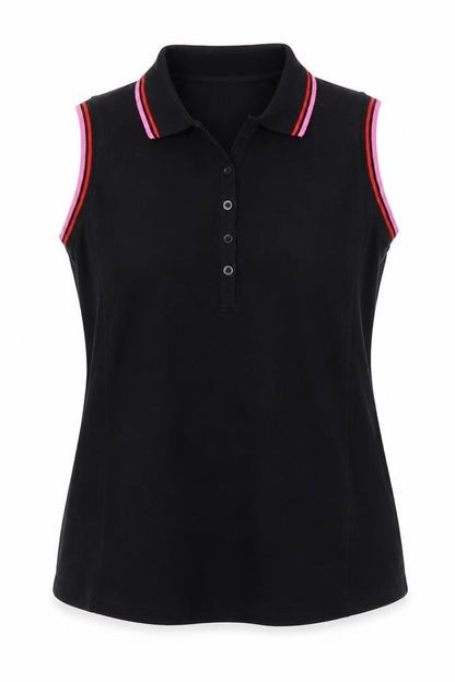 GOLFINO Womens Black Modal Basic Polo Size 18 Collared Button