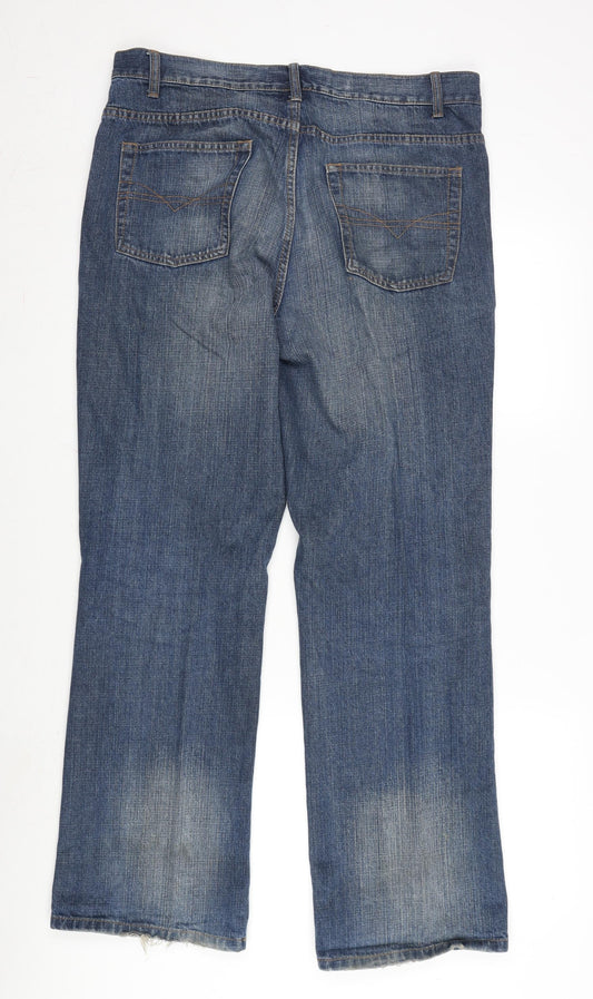 Debenhams Womens Blue Cotton Straight Jeans Size 36 in L32 in Regular Button