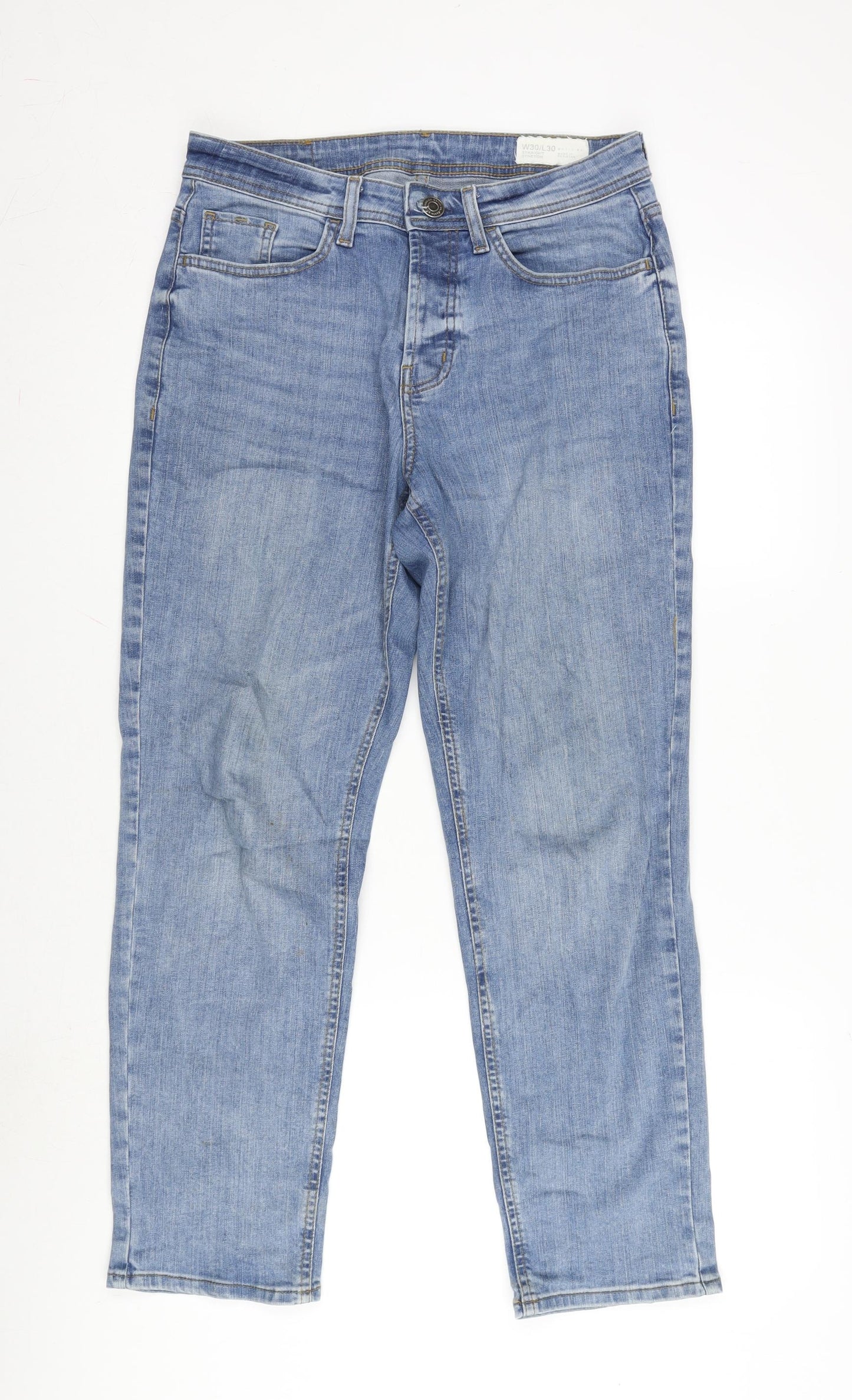 Denim & Co. Womens Blue Cotton Blend Straight Jeans Size 30 in L30 in Regular Button