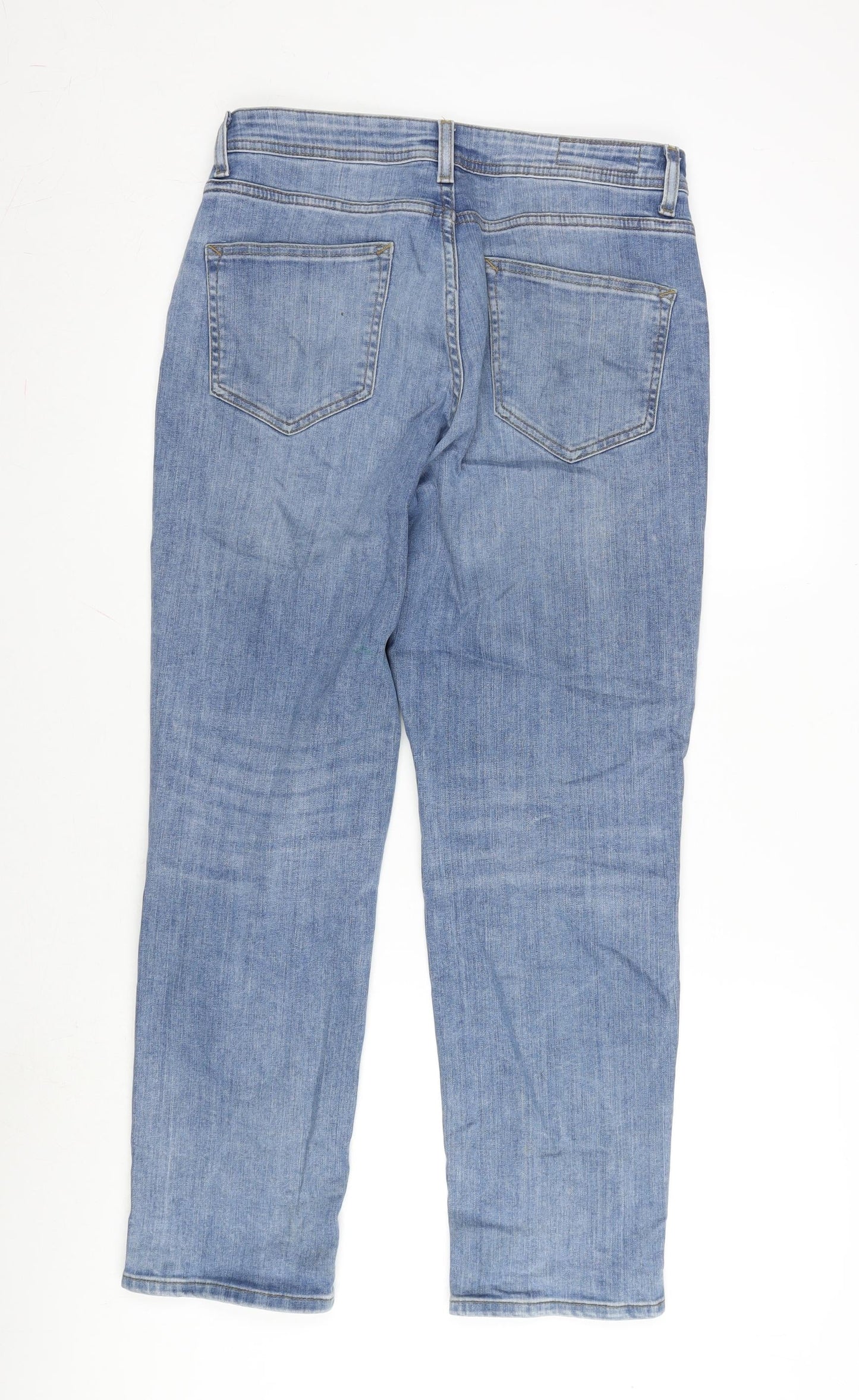 Denim & Co. Womens Blue Cotton Blend Straight Jeans Size 30 in L30 in Regular Button