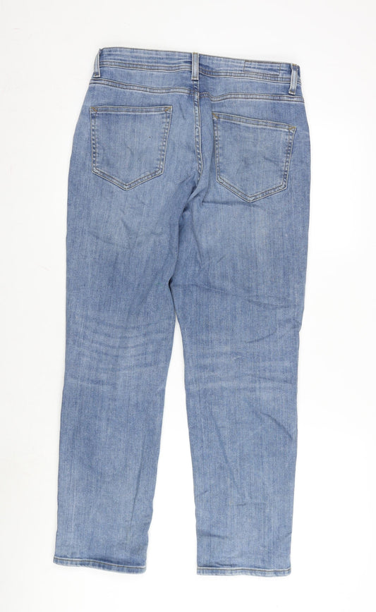 Denim & Co. Womens Blue Cotton Blend Straight Jeans Size 30 in L30 in Regular Button