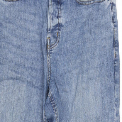 Denim & Co. Womens Blue Cotton Blend Straight Jeans Size 30 in L30 in Regular Button