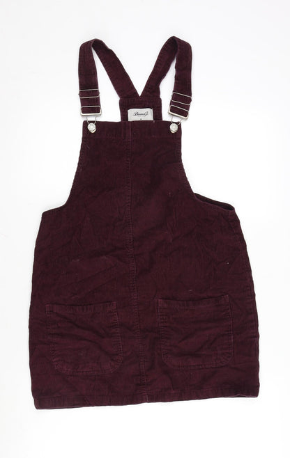 Denim & Co. Womens Purple Cotton Pinafore/Dungaree Dress Size 10 Square Neck Snap - Adjustable Straps