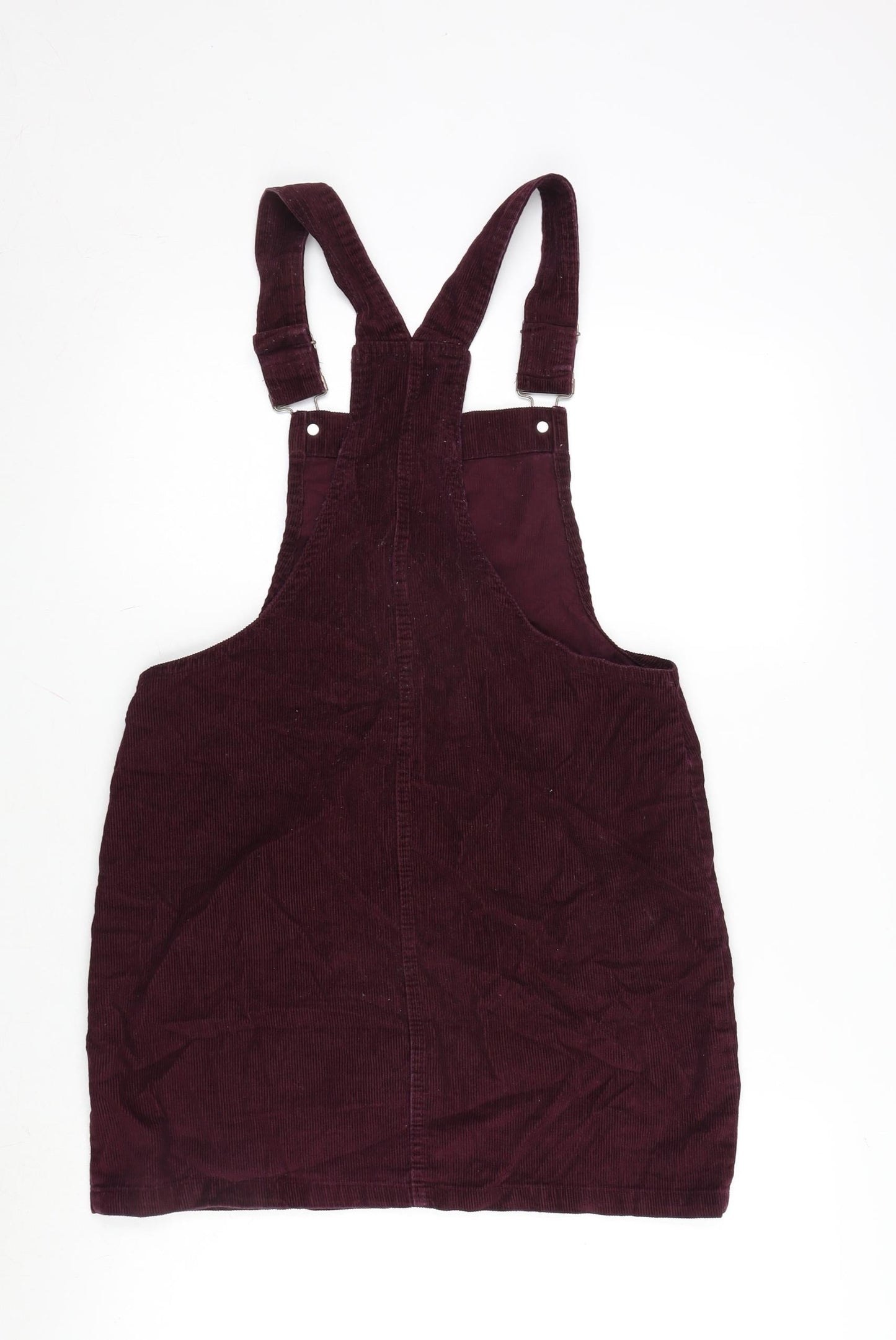 Denim & Co. Womens Purple Cotton Pinafore/Dungaree Dress Size 10 Square Neck Snap - Adjustable Straps