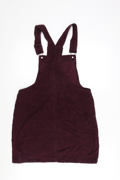 Denim & Co. Womens Purple Cotton Pinafore/Dungaree Dress Size 10 Square Neck Snap - Adjustable Straps
