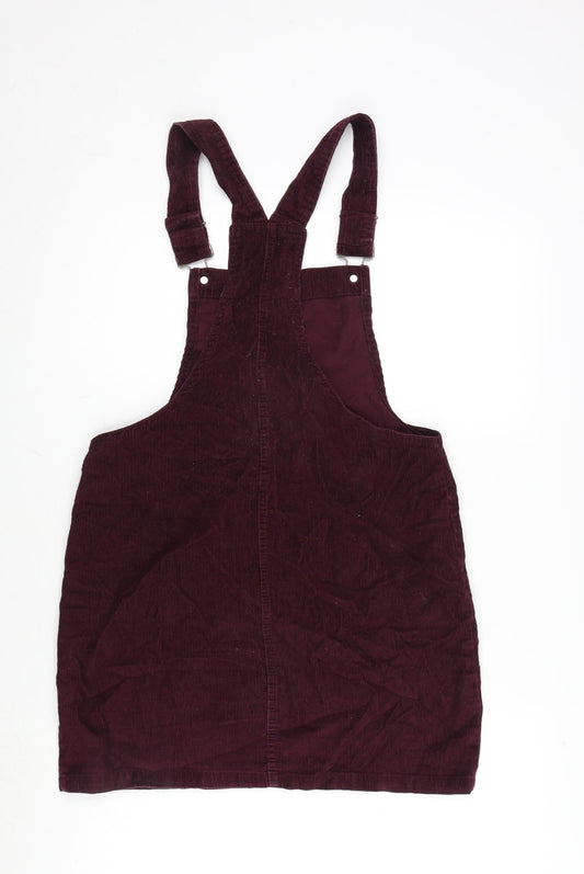 Denim & Co. Womens Purple Cotton Pinafore/Dungaree Dress Size 10 Square Neck Snap - Adjustable Straps