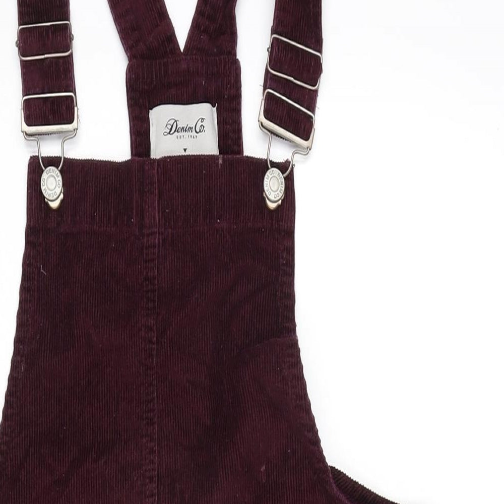 Denim & Co. Womens Purple Cotton Pinafore/Dungaree Dress Size 10 Square Neck Snap - Adjustable Straps