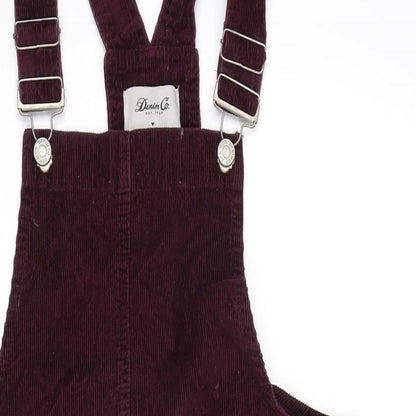 Denim & Co. Womens Purple Cotton Pinafore/Dungaree Dress Size 10 Square Neck Snap - Adjustable Straps