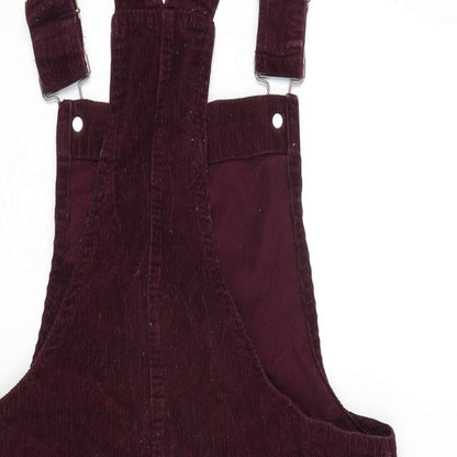 Denim & Co. Womens Purple Cotton Pinafore/Dungaree Dress Size 10 Square Neck Snap - Adjustable Straps