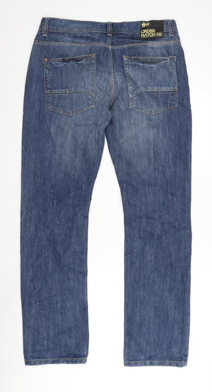 Crosshatch Mens Blue Cotton Blend Straight Jeans Size 35 in L34 in Regular Zip